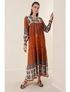 By Saygı Kravata krk vzorované dlouhé šaty dlaždice