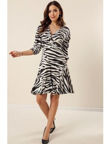 By Saygı Zebra vzorované elastické pasové šaty Ecru