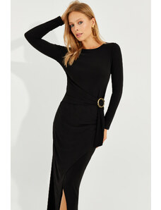 Cool & Sexy Women's Black Buckled Wraparound Maxi Dress