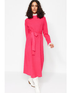 Trendyol růžové kotníkové plisované pletené šaty