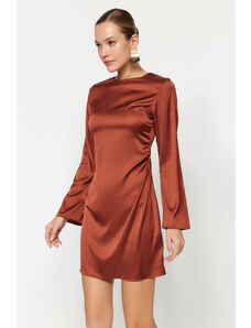 Trendyol Brown Straight Cut Mini Gathered Woven Dress