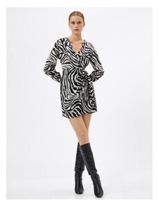 Koton Zebra vzorované šaty Mini zabalené dlouhé rukávy V-výstřih