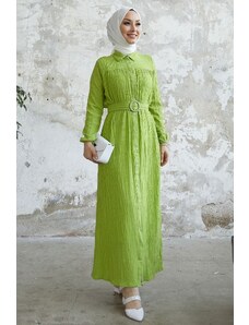 InStyle Lilya Textured Belted Dress - Oil Green
