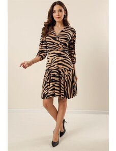 By Saygı Zebra vzorované elastické pasové šaty norek