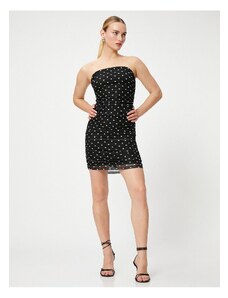 Koton Mini Polka Dot Strapless Dress Chiffon Draped