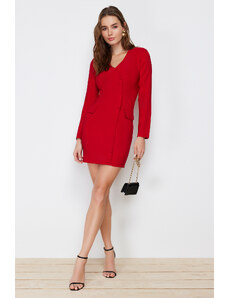 Trendyol červená kapsa detailní knoflíky s výstřihem do V tkané bundové šaty