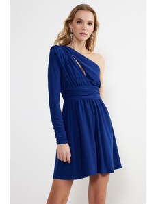 Trendyol Saxe Blue Waist Opening/Skater Knitted Window/Cut Out Detailed Elegant Evening Dress