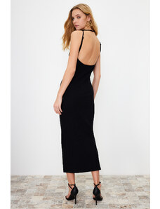Trendyol Fitted Ribbed Cotton Stretchy Knitted Maxi Dress with Black Back Detail