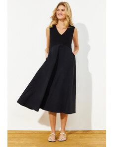 Trendyol Black Waist Midi Fabric Mixed Woven Maxi Dress