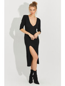 Cool & sexy Dámské Černá Štěrbinová košilka Midi šaty Yi2497