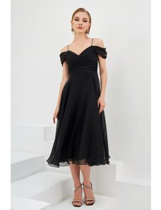 Carmen Black Organza Low Sleeve Short Evening Dress