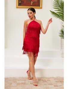 Carmen Red Tasseled Halter Neck Henna And After Party Dress