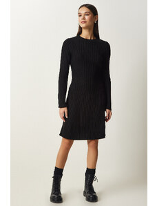 Happiness İstanbul Women's Black Ribbed A-Line Knitwear Dress