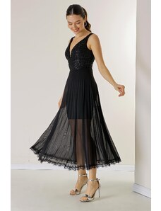 By Saygı Top Sequin Lace Skirt Pleated Tulle Dress