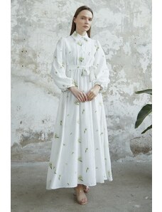 InStyle Floral Embroidered Linen Dress - White