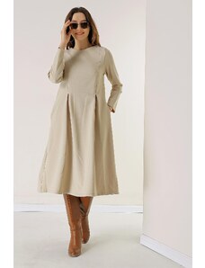 By Saygı Double Pleated Pocket Imported Knitted Crepe Dress