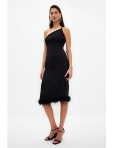 Trendyol Black Fitted Evening Dress with Weave Tights