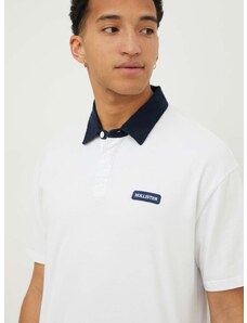 Bavlněné polo tričko Hollister Co. bílá barva, s aplikací