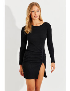Cool & sexy Dámské Černá Přední Nabírané Košilka na zip Mini šaty