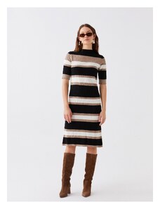 LC Waikiki Half Turtleneck Women's Knitwear Dress with Color Block and Short Sleeves.