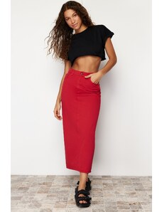 Trendyol Red Slit Maxi Denim Skirt