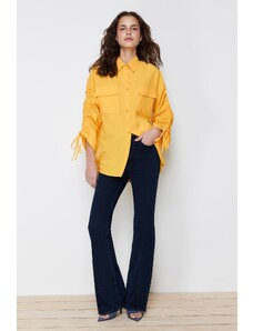 Trendyol Light Orange Sleeves Adjustable Gathering Detailed Woven Cotton Shirt