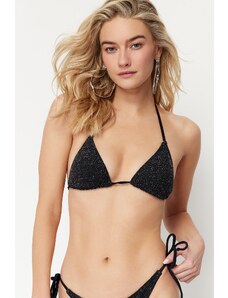 Trendyol Black Triangle Silvery Bikini Top