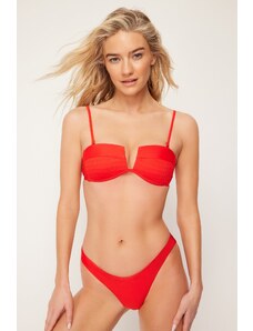 Trendyol Red Strapless Glitter Bikini Top