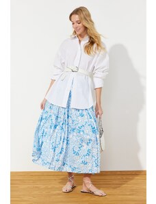 Trendyol Blue Multicolored Wide Pleated Woven Skirt with Elastic Waist