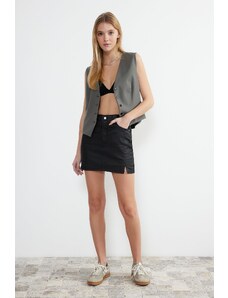 Trendyol Black Coated Slit High Waist Mini Denim Skirt