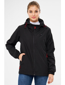 River Club Women's Black Inner Lined Waterproof And Windproof Hooded Raincoat With Pocket.