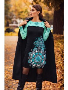 Himalife Balonové šaty s dlouhým rukávem Aruba - černá s tyrkysovou Velikost: XXL | Móda pro plnoštíhlé | Oblečení nadměrné velikosti