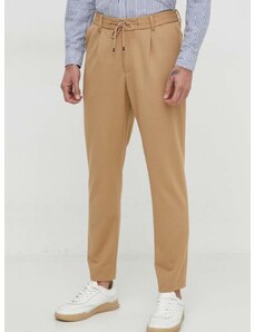Kalhoty BOSS pánské, béžová barva, jednoduché