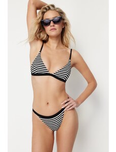 Trendyol Black and White Striped Triangle Textured Regular Bikini Set