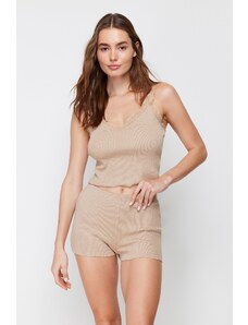 Trendyol Beige Lace Detailed Corded Knitted Pajama Set