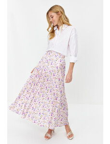 Trendyol Powder Floral Pattern Pleated Woven Skirt with Elastic Waist