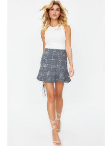 Trendyol Gray Skirt Tip Flounce Tweed Fabric Mini Woven Skirt