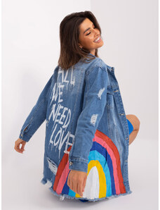 Fashionhunters Modrá dlouhá džínová bunda s oděrkami