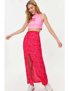 Trendyol Pink Animal Patterned Slit Detail Maxi Length Woven Skirt