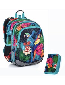 SET Školní batoh s penálem TOPGAL ELLY 24004 s papoušky