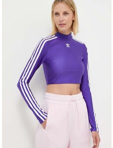 Tričko s dlouhým rukávem adidas Originals fialová barva, s pologolfem, IR8133