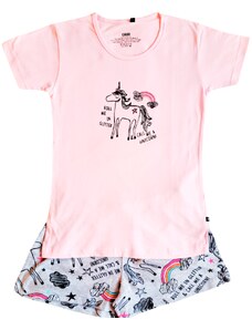 Calvi-Dívčí pyžamo short Jednorožec růžové