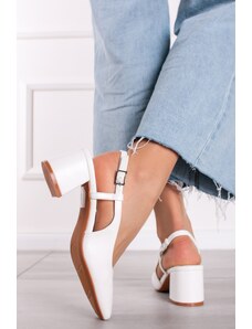 C’M Paris Bílé slingback lodičky na hrubém podpatku Ilene