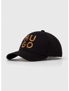 Bavlněná baseballová čepice HUGO černá barva, s aplikací, 50502584