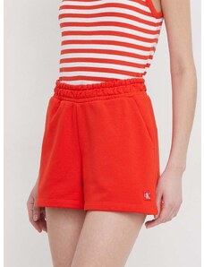 Kraťasy Calvin Klein Jeans dámské, oranžová barva, hladké, high waist, J20J223418