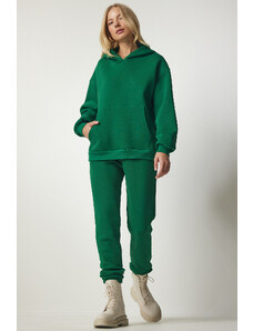 Happiness İstanbul Women's Green Hooded Fleece Tracksuit