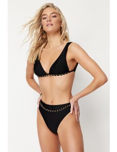 Trendyol Black High Waist High Leg Regular Bikini Set with Triangle Chain Accessories