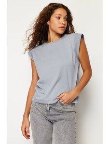 Trendyol Gray Ribbed Detailed Moon Sleeve Basic Knitted T-Shirt