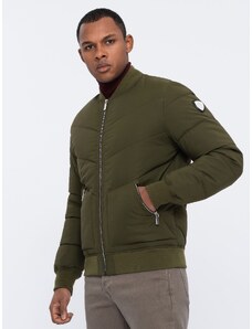 Ombre Men's quilted bomber jacket with metal zippers - dark olive green