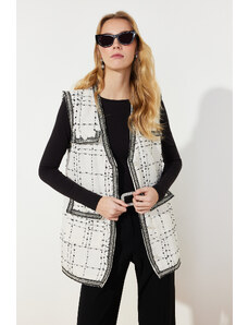 Trendyol White Pocket Detailed Tweed Woven Vest